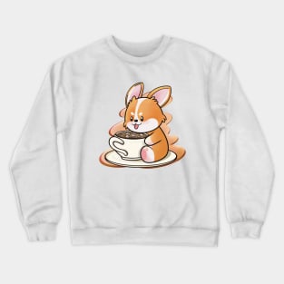 Corgi is drinking coffee Crewneck Sweatshirt